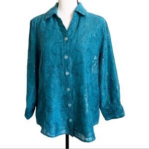 Coldwater Creek Teal Textured Blouse/Tunic - Petite Large‎